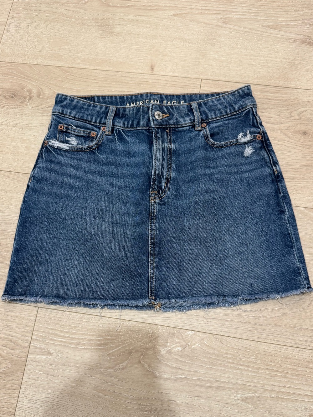 American Eagle Outfitters Blue Perfect Mini Denim Skirt with Frayed Hem 2Long